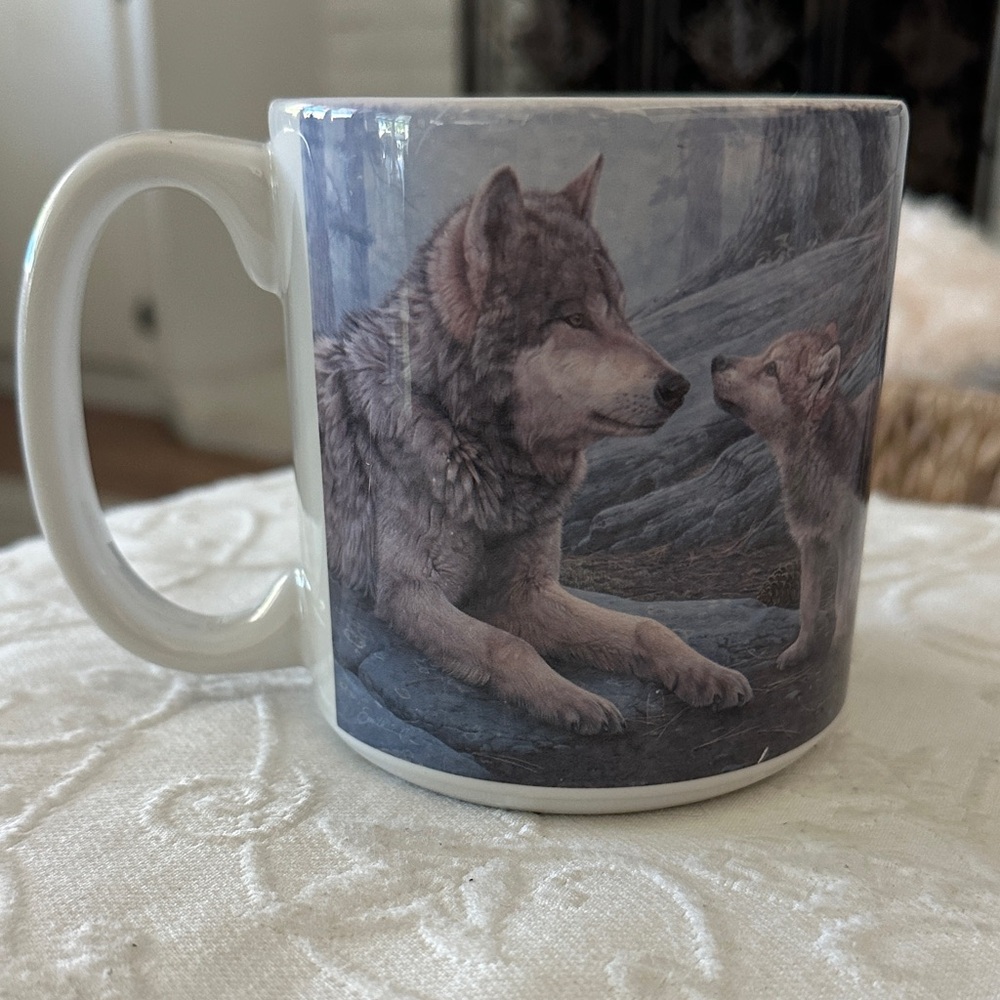 Extra Large Ceramic Coffee Mug  "Wolf Brothers" wildlife art by Daniel Smith